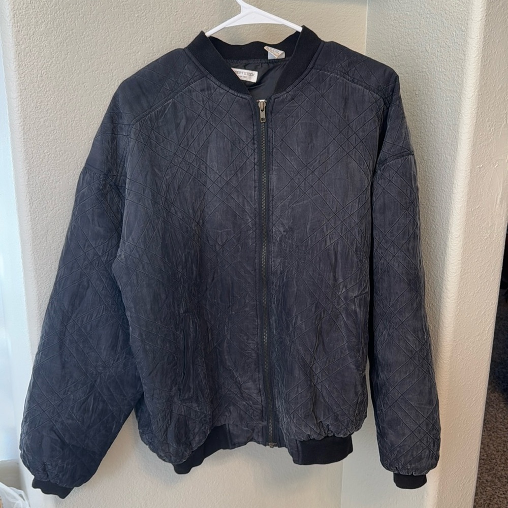 vintage 90s 💯 silk robert stock quilted bomber jacket / size large
